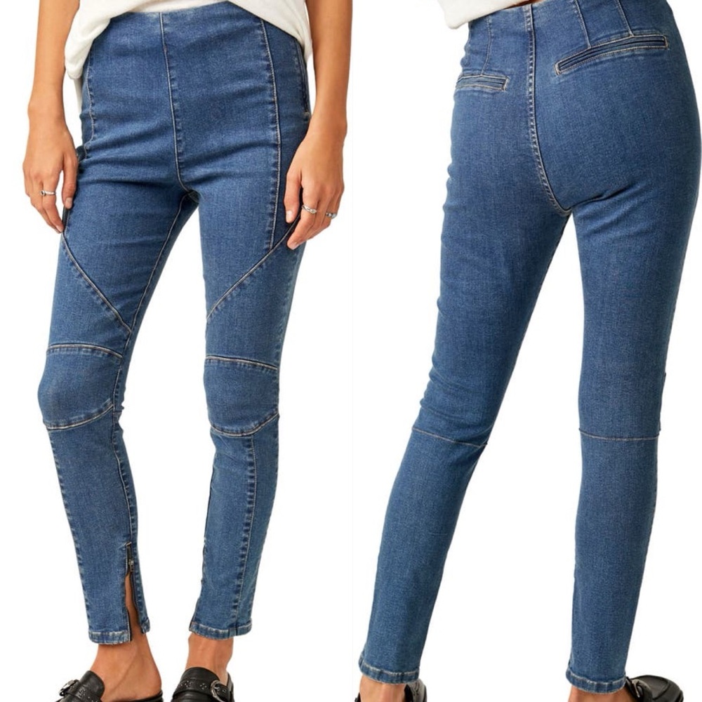NWT Free People Bella Moto Mid Rise Skinny Jeans